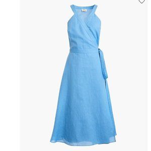 J Crew Linen Wrap Dress Blue Medium